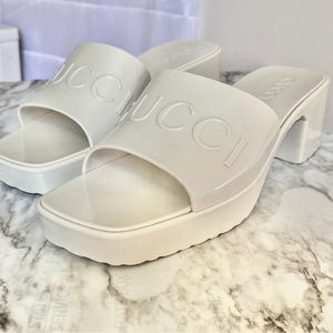 GUCCI Rubber Slides White Platform Sandals Shoes Mules Size 8